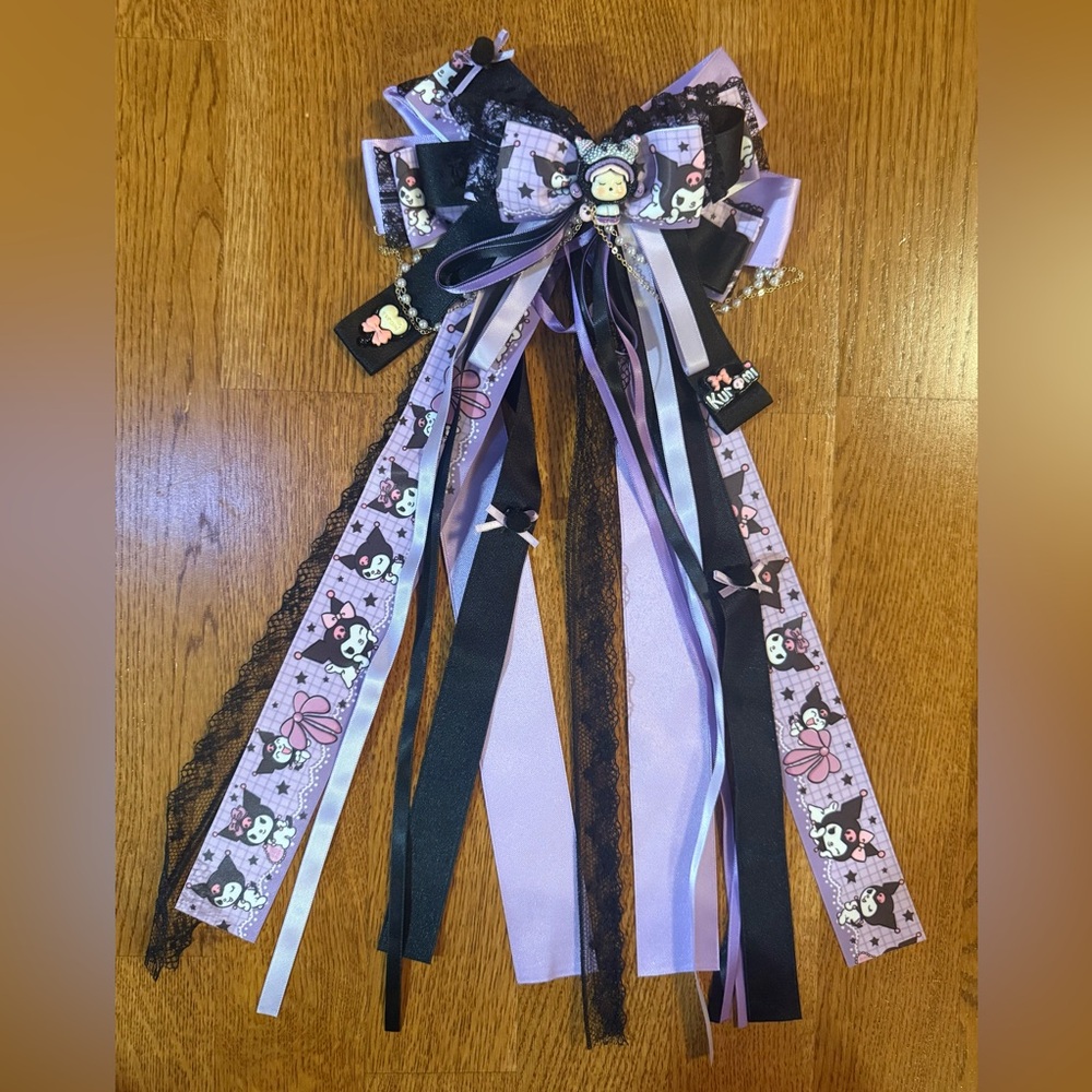 NEW Handmade Oversized Hair Bow Clip with Ribbons Lace Lavender Purple 16”x8”
